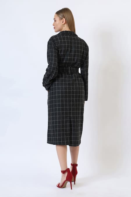 Musal Black Knitted Check Trench Coat 