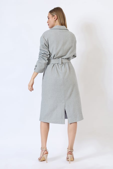 Musal Tailored Grey Knitted Trench Coat 