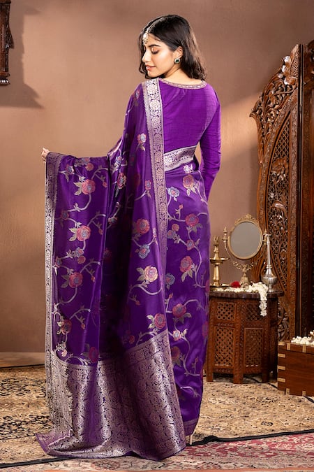 Krishna Padia Woven Rosette Silk Saree Set 