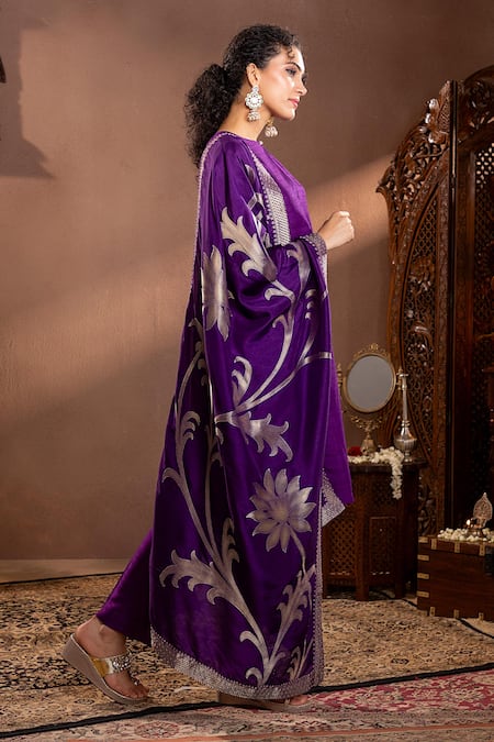Buy Krishna Padia Purple Muslin, Maheshwari Embroidery Round Neck Floral Pattern Kurta Set Online at Aza Fashions Buy_Krishna Padia_Purple Muslin, Maheshwari Embroidery Round Neck Floral Pattern Kurta Set _Online_at_Aza_Fashions
