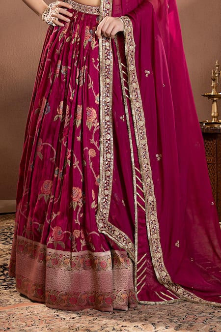 Buy Krishna Padia Wine Silk, Organza, Muslin Zari, Embroidery Scoop Rosette Pattern Lehenga Set Online at Aza Fashions Buy_Krishna Padia_Wine Silk, Organza, Muslin Zari, Embroidery Scoop Rosette Pattern Lehenga Set _Online_at_Aza_Fashions
