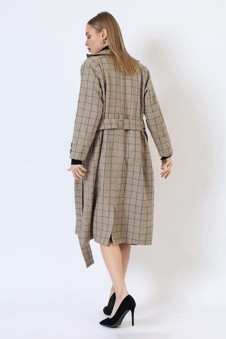 Musal Check Pattern Knitted Trench Coat 