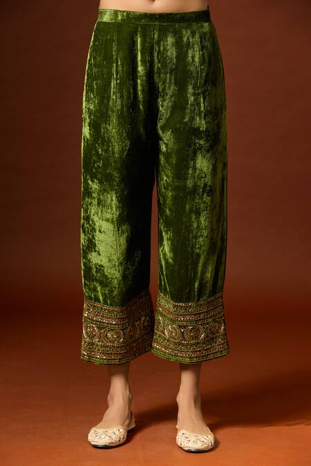Yoshita Couture_Green Silk, Chanderi Sequins, Lace, Embroidery Moss Kurta Set With Dupatta _at_Aza_Fashions