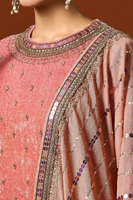 Yoshita Couture Pink Silk, Velvet, Satin, Chanderi Sequins, Zari, Zayna Zardozi Kurta Set Online at Aza Fashions Yoshita Couture_Pink Silk, Velvet, Satin, Chanderi Sequins, Zari, Zayna Zardozi Kurta Set _Online_at_Aza_Fashions
