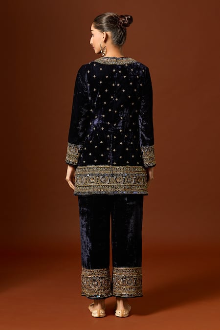 Yoshita Couture Ink Blue Sequin Embroidered Kurta Set 