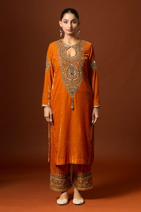 Yoshita Couture Zardozi Embroidered Mustard Kurta Set 
