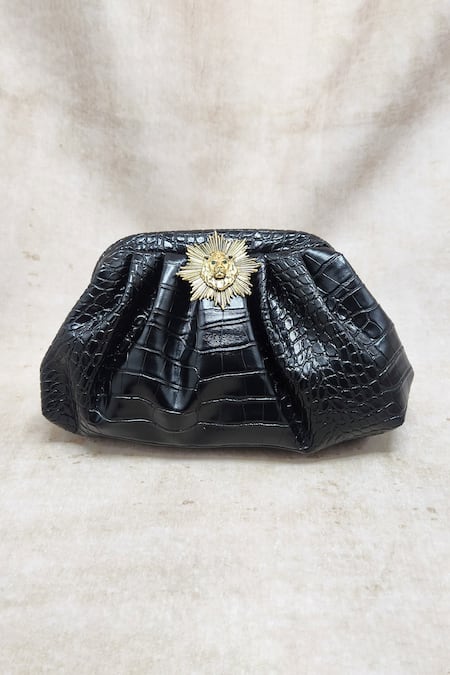 ADWITA BAGS & JEWELS Lion Brooch Textured Pouchette Bag 