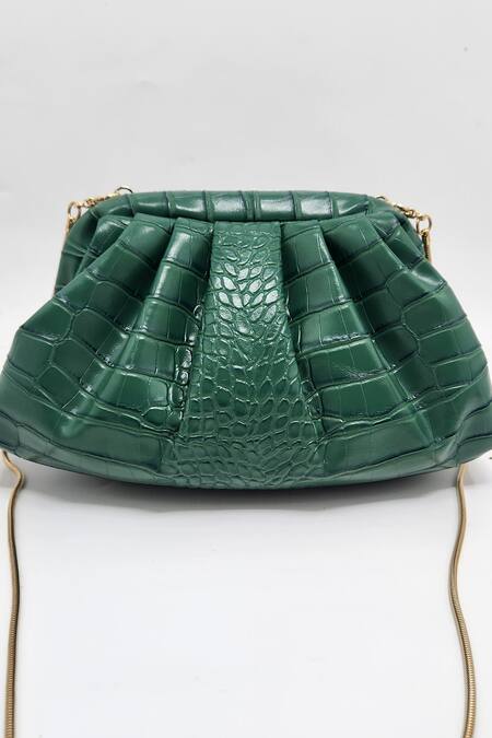 Buy Adwita Bags & Jewels Green Brooch Textured Pouchette Bag With Lion Online at Aza Fashions Buy_Adwita Bags & Jewels_Green Brooch Textured Pouchette Bag With Lion _Online_at_Aza_Fashions