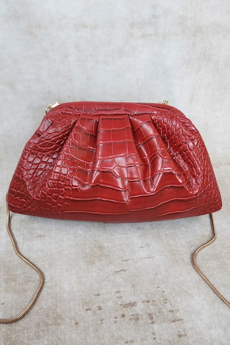 Adwita Bags & Jewels Textured Pouchette Bag With Lion Brooch 