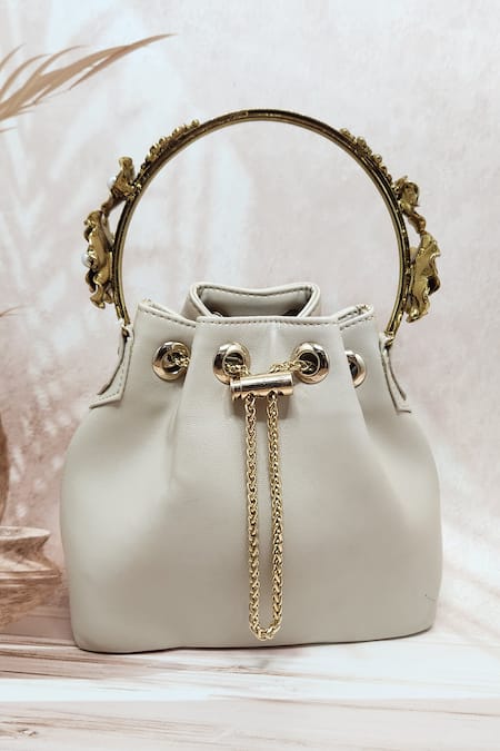 ADWITA BAGS & JEWELS Carved Embellished Handle Bucket Bag 