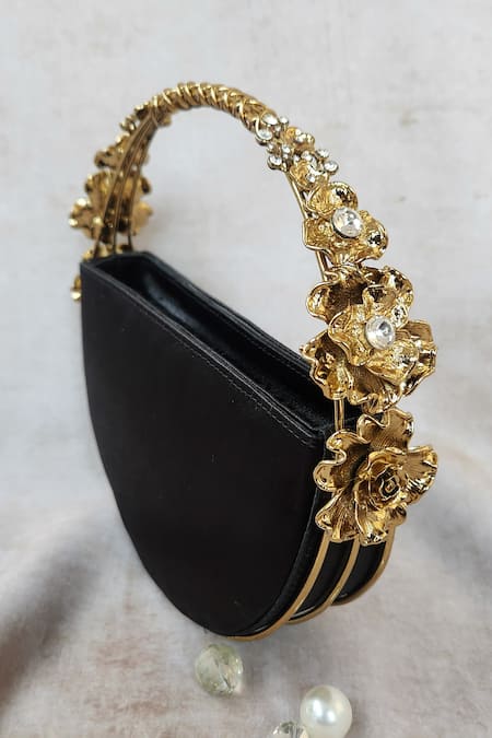 ADWITA BAGS & JEWELS Cleopatra Floral Carved Handle Half Moon Bag 