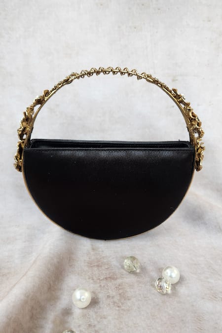 Adwita Bags & Jewels Black Stone Embellished Half Moon Bag Online at Aza Fashions Adwita Bags & Jewels_Black Stone Embellished Half Moon Bag _Online_at_Aza_Fashions