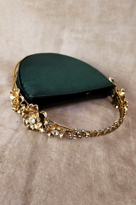 Adwita Bags & Jewels Half Moon Bag with Carved Floral Handle 