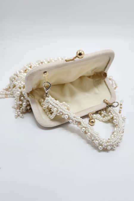 Adwita Bags & Jewels_White Crystal Pearl Cascade Designer Bag _Online_at_Aza_Fashions