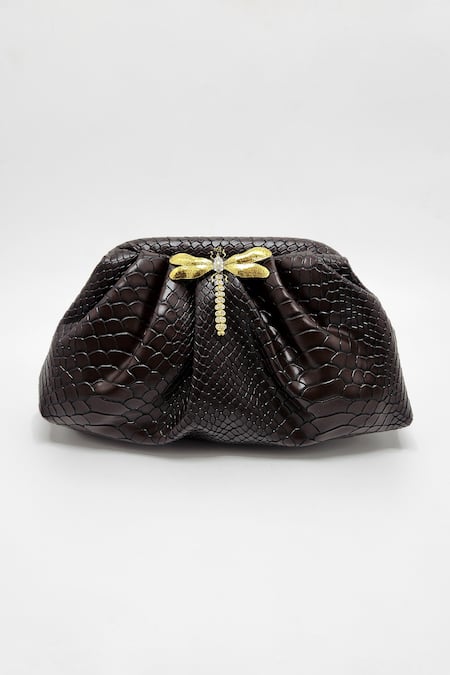 Adwita Bags & Jewels Brown Brooch Dragonfly Pochette Bag Online at Aza Fashions Adwita Bags & Jewels_Brown Brooch Dragonfly Pochette Bag _Online_at_Aza_Fashions