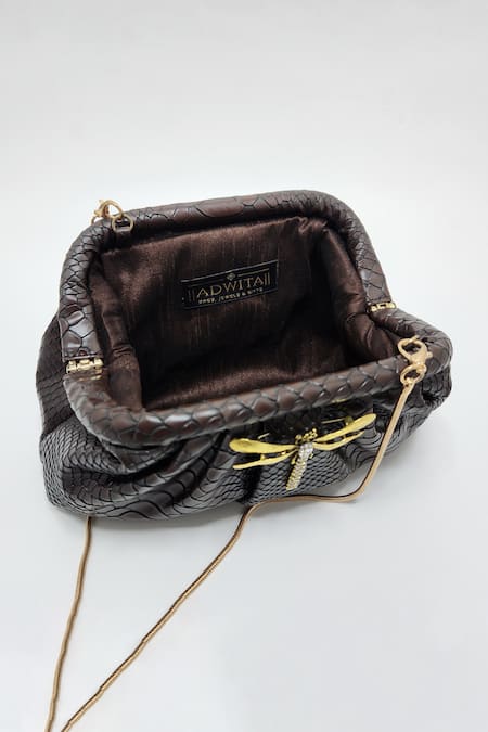 Buy Adwita Bags & Jewels Brown Brooch Dragonfly Pochette Bag Online at Aza Fashions Buy_Adwita Bags & Jewels_Brown Brooch Dragonfly Pochette Bag _Online_at_Aza_Fashions