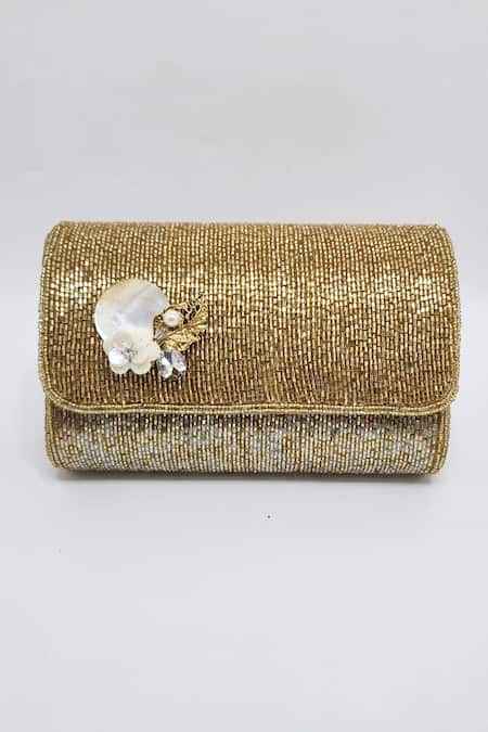 Adwita Bags & Jewels_Gold Cut Dana Embellished Handbag _Online_at_Aza_Fashions