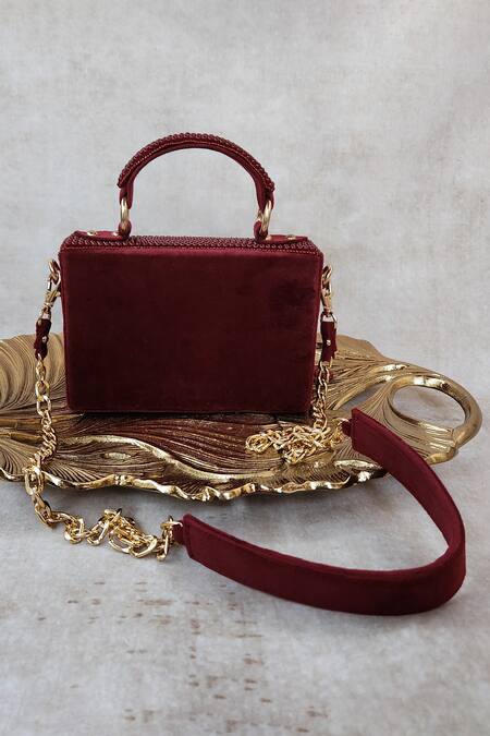 Adwita Bags & Jewels Red Pearl Embroidered Flap Bag 
