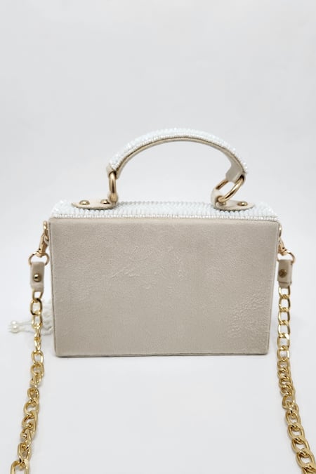 Buy Adwita Bags & Jewels White Embroidery Pearl Dangler Flap Bag Online at Aza Fashions Buy_Adwita Bags & Jewels_White Embroidery Pearl Dangler Flap Bag _Online_at_Aza_Fashions