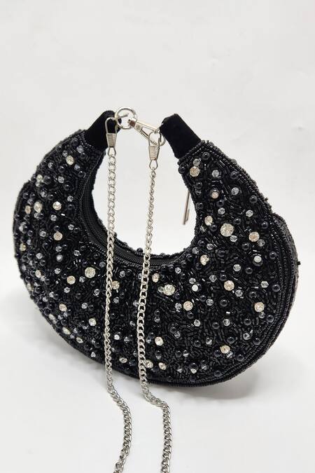 Shop Adwita Bags & Jewels Black Embellished Chaand Handbag Online at Aza Fashions Shop_Adwita Bags & Jewels_Black Embellished Chaand Handbag _Online_at_Aza_Fashions