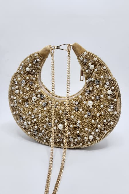 Adwita Bags & Jewels Gold Pearl Embellished Chaand Bag 