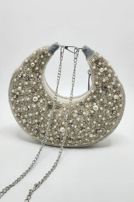 Adwita Bags & Jewels Silver Tonal Embellished Chaand Handbag 