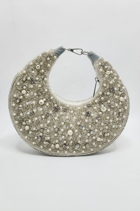 Adwita Bags & Jewels Silver Embellished Tonal Chaand Handbag Online at Aza Fashions Adwita Bags & Jewels_Silver Embellished Tonal Chaand Handbag _Online_at_Aza_Fashions
