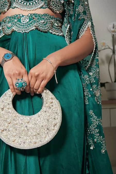 Shop Adwita Bags & Jewels Silver Embellished Tonal Chaand Handbag Online at Aza Fashions Shop_Adwita Bags & Jewels_Silver Embellished Tonal Chaand Handbag _Online_at_Aza_Fashions
