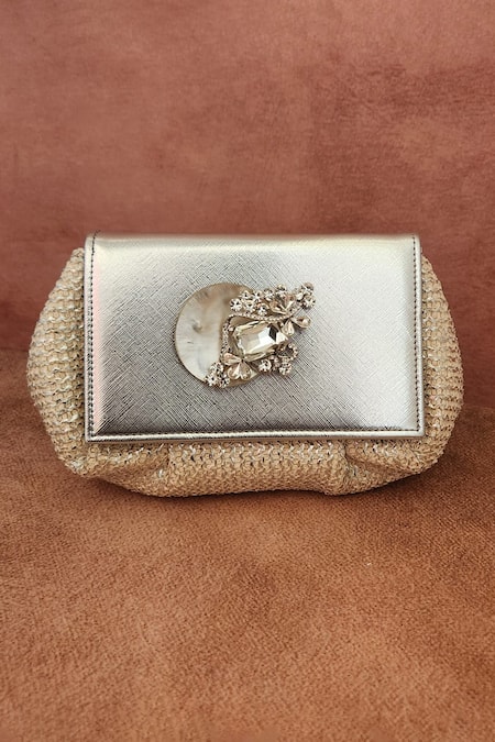 Adwita Bags & Jewels Crystal Brooch Flap Handbag 