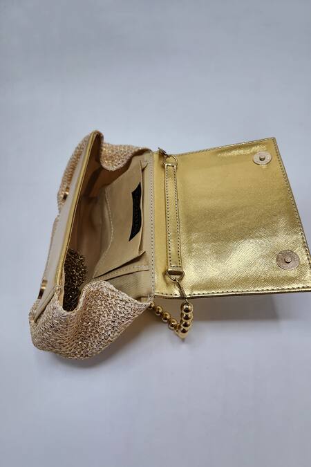 Shop Adwita Bags & Jewels Gold Crystals, Pearls Embellished Handbag Online at Aza Fashions Shop_Adwita Bags & Jewels_Gold Crystals, Pearls Embellished Handbag _Online_at_Aza_Fashions