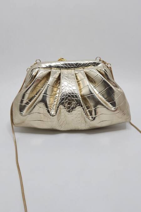 Adwita Bags & Jewels Gold Embellished Textured Pouchette Bag Online at Aza Fashions Adwita Bags & Jewels_Gold Embellished Textured Pouchette Bag _Online_at_Aza_Fashions
