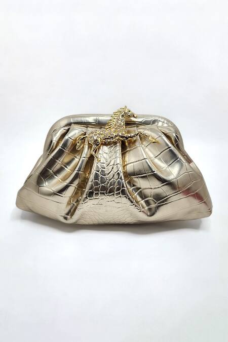 Buy Adwita Bags & Jewels Gold Embellished Textured Pouchette Bag Online at Aza Fashions Buy_Adwita Bags & Jewels_Gold Embellished Textured Pouchette Bag _Online_at_Aza_Fashions