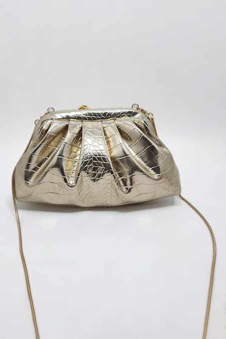 Shop Adwita Bags & Jewels Gold Embellished Textured Pouchette Bag Online at Aza Fashions Shop_Adwita Bags & Jewels_Gold Embellished Textured Pouchette Bag _Online_at_Aza_Fashions