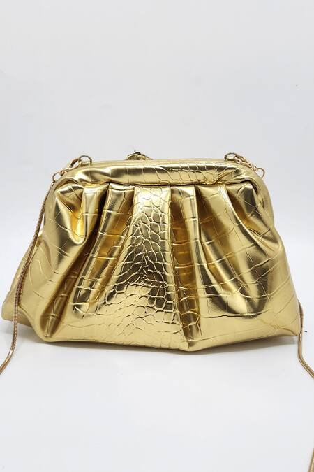 Shop Adwita Bags & Jewels Gold Embellished Horse Brooch Pouchette Bag Online at Aza Fashions Shop_Adwita Bags & Jewels_Gold Embellished Horse Brooch Pouchette Bag _Online_at_Aza_Fashions