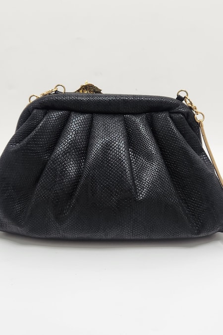 Buy_Adwita Bags & Jewels_Black Embellished Horse Brooch Clutch Bag _Online_at_Aza_Fashions