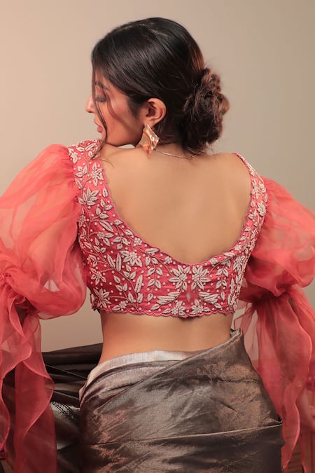 Priyal Bhardwaj Floral Embroidered Puff Sleeve Blouse 