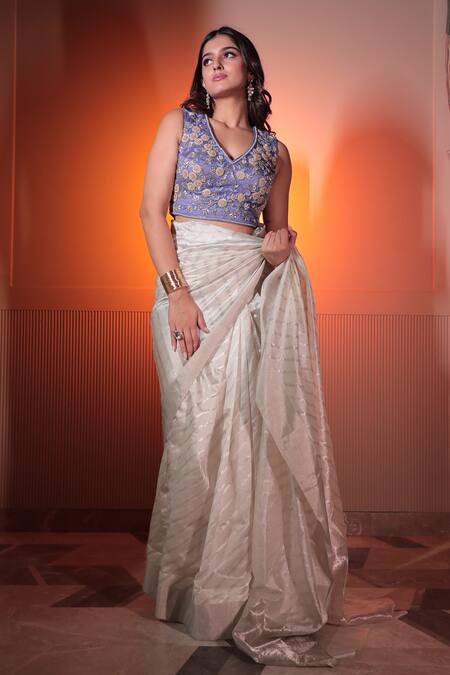 Shop_Priyal Bhardwaj_White Chanderi Silk Self Design Saree _at_Aza_Fashions