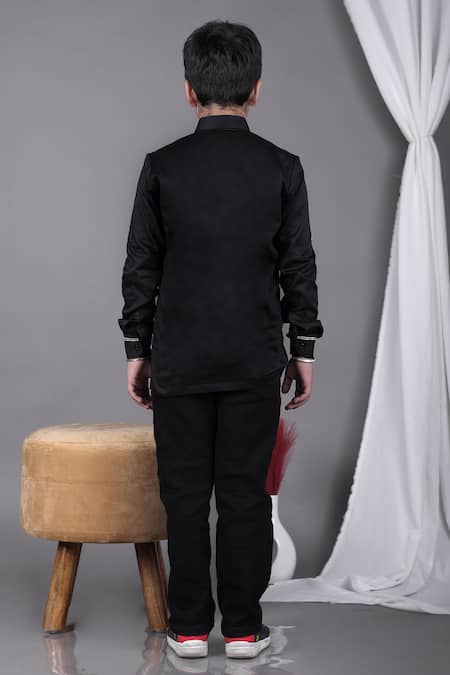 Shop Little Brats Black Cotton Lace, Embroidery Rockstar Shirt at Aza Fashions Shop_Little Brats_Black Cotton Lace, Embroidery Rockstar Shirt _at_Aza_Fashions