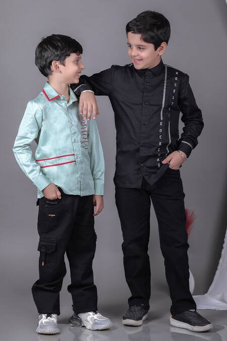 Buy Little Brats Black Cotton Lace, Embroidery Rockstar Shirt Buy_Little Brats_Black Cotton Lace, Embroidery Rockstar Shirt