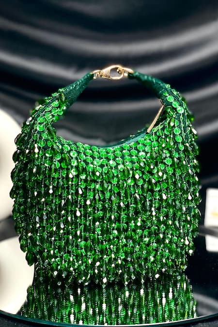 Kainiche By Mehak Crystal & Bead Embellished Green Bag 