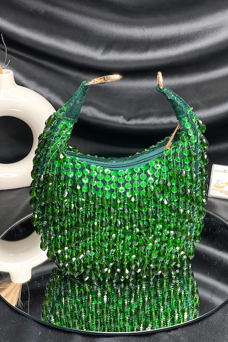 Kainiche By Mehak Crystal & Bead Embellished Green Bag 