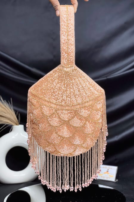 Kainiche By Mehak Rose Gold Cutdana Potli Bag 