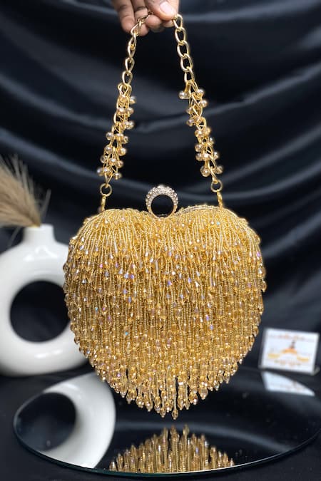 Kainiche by Mehak Heart Crystal & Bead Tassel Embellished Bag 