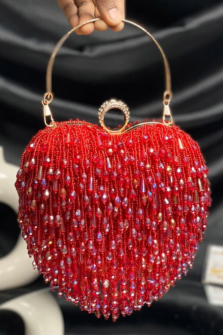 Kainiche By Mehak Heart Shaped Crystal Embellished Bag 