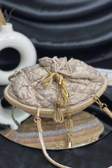 Kainiche By Mehak_Gold Quilted Potli Bag _Online_at_Aza_Fashions