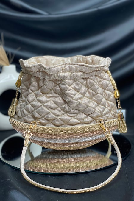 Buy_Kainiche By Mehak_Gold Quilted Potli Bag _Online_at_Aza_Fashions
