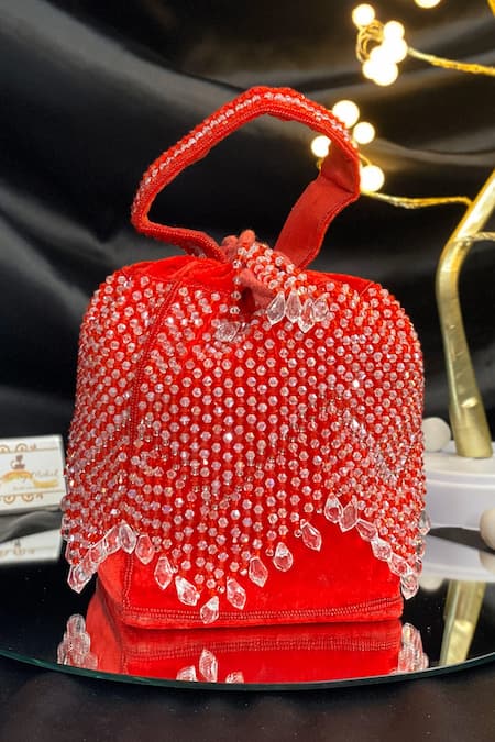 Kainiche By Mehak Red Velvet Designer Heart Handbag 