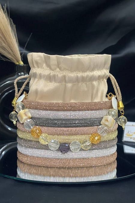 Kainiche By Mehak_Multi Color Stone Tassel Multicolored Potli Bag _Online_at_Aza_Fashions