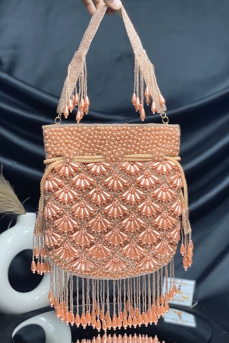 Kainiche by Mehak Masakali Pearl Work Fringed Potli Bag 