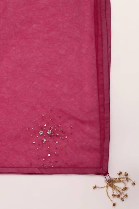 Buy Pooja Peshoria Pink Net, Georgette Embroidery, Sequins V-neck Floral Lehenga Set Buy_Pooja Peshoria_Pink Net, Georgette Embroidery, Sequins V-neck Floral Lehenga Set